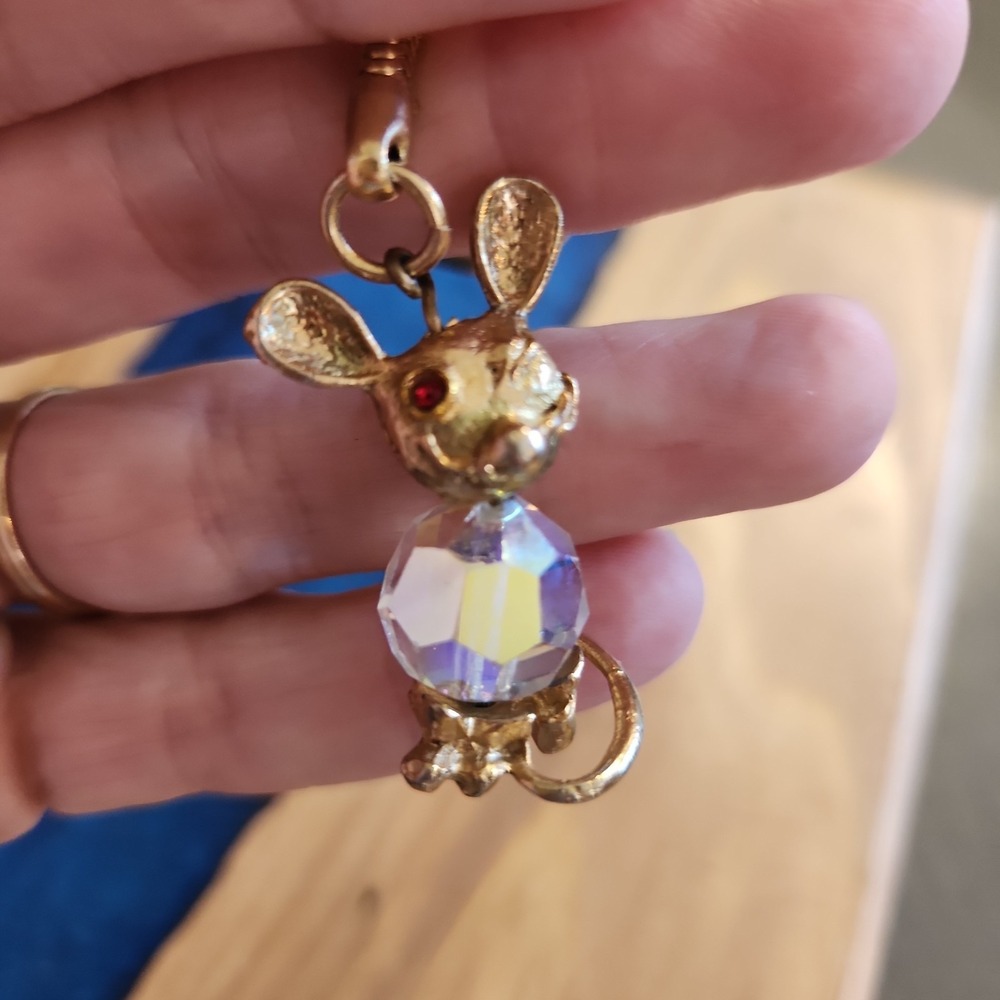 Vintage Gold Tone Mouse Purse Charm Keychain Whimsical Winking Swank Creations